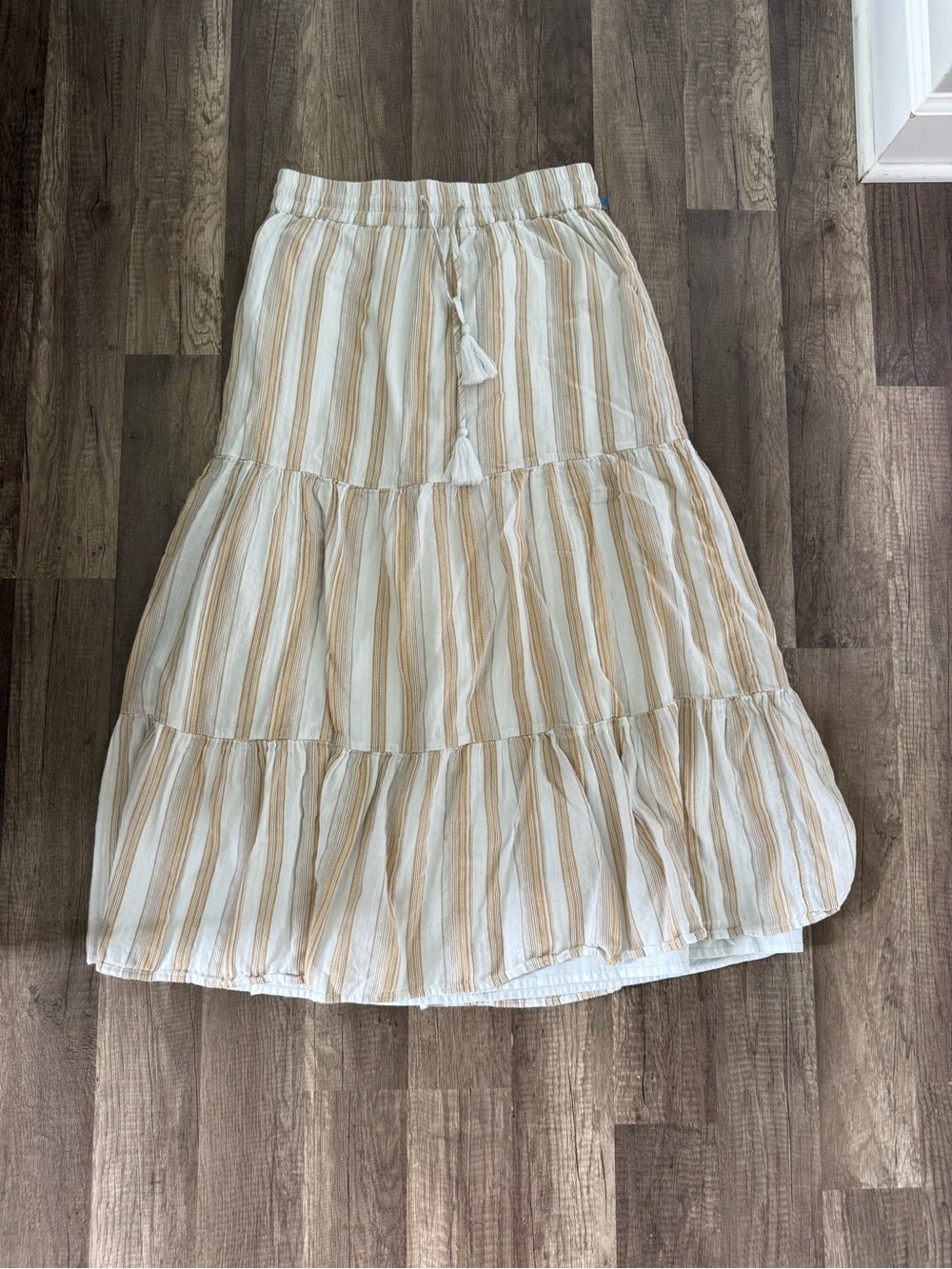 new directions Cream and Tan Striped Tiered Maxi Skirt